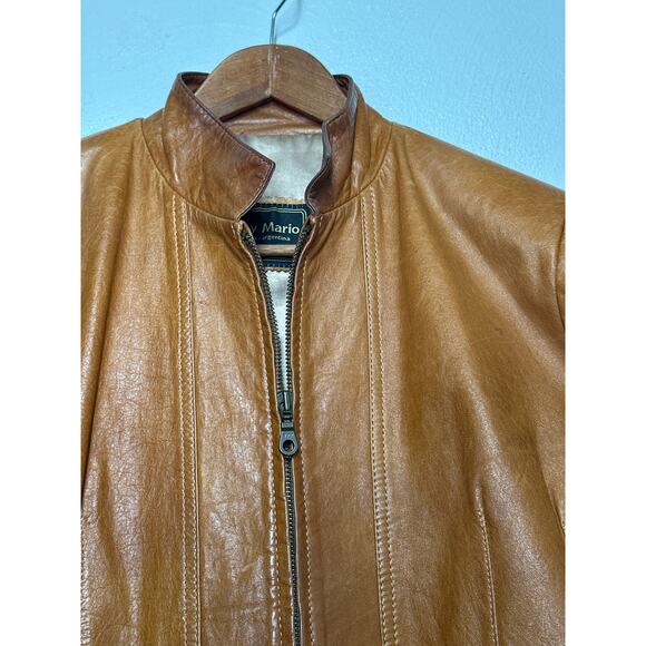 VTG Silvia y Mario Argentina Leather Jacket XL Carmel Mock Collar Full Zip Moto - Picture 5 of 14